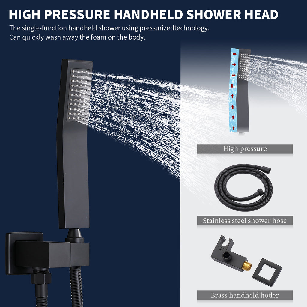 Shower System Shower Faucet Combo Set Wall Mounted With 10  Rainfall Shower Head And Handheld Shower Faucet  Matte Black Finish With Brass Valve Rough In