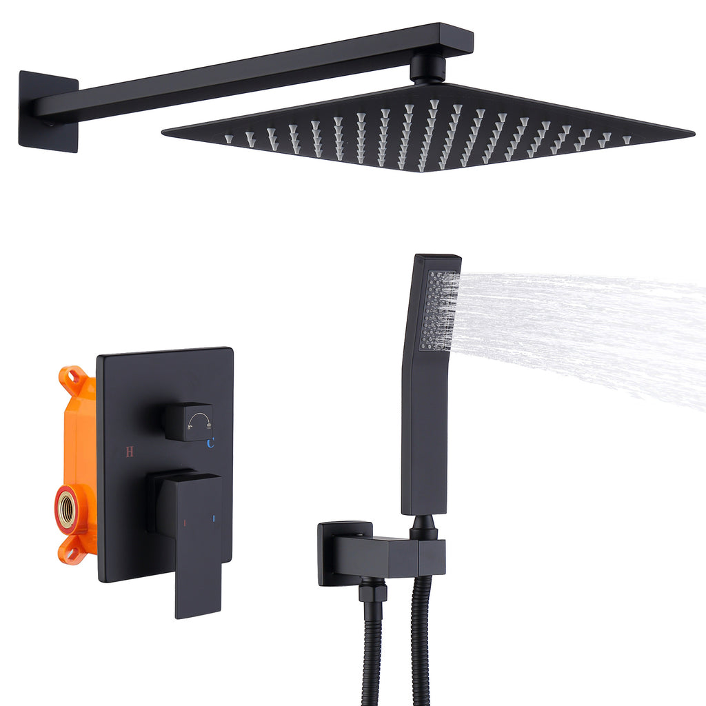 Shower System Shower Faucet Combo Set Wall Mounted With 10  Rainfall Shower Head And Handheld Shower Faucet  Matte Black Finish With Brass Valve Rough In