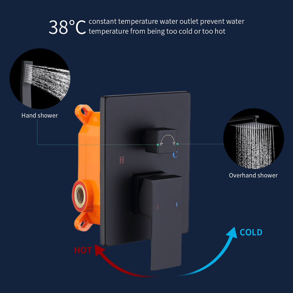 Shower System Shower Faucet Combo Set Wall Mounted With 10  Rainfall Shower Head And Handheld Shower Faucet  Matte Black Finish With Brass Valve Rough In