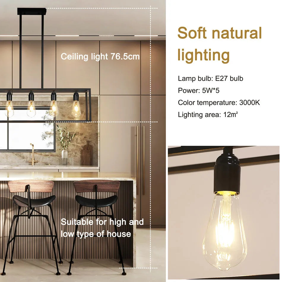 Vrygle Industrial 5-Bulb Ceiling Lamp Black Kitchen Island Chandelier Pendant Lights for Living Room Hallway Farmhouse Furniture