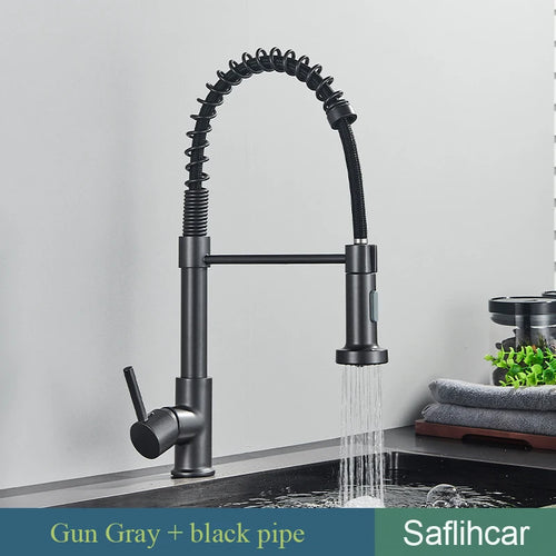 Brushed Gold Kitchen Sink Faucet Spring Pull-down Hot Cold Mixer Faucet Deck Installation Faucet