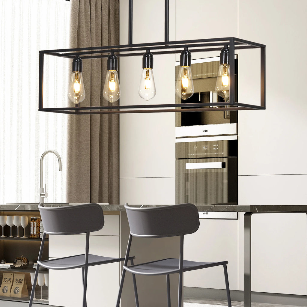 Vrygle Industrial 5-Bulb Ceiling Lamp Black Kitchen Island Chandelier Pendant Lights for Living Room Hallway Farmhouse Furniture