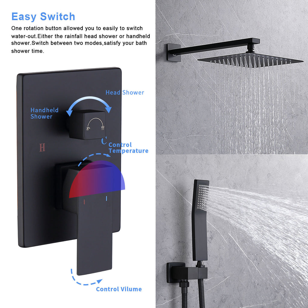 Shower System Shower Faucet Combo Set Wall Mounted With 10  Rainfall Shower Head And Handheld Shower Faucet  Matte Black Finish With Brass Valve Rough In
