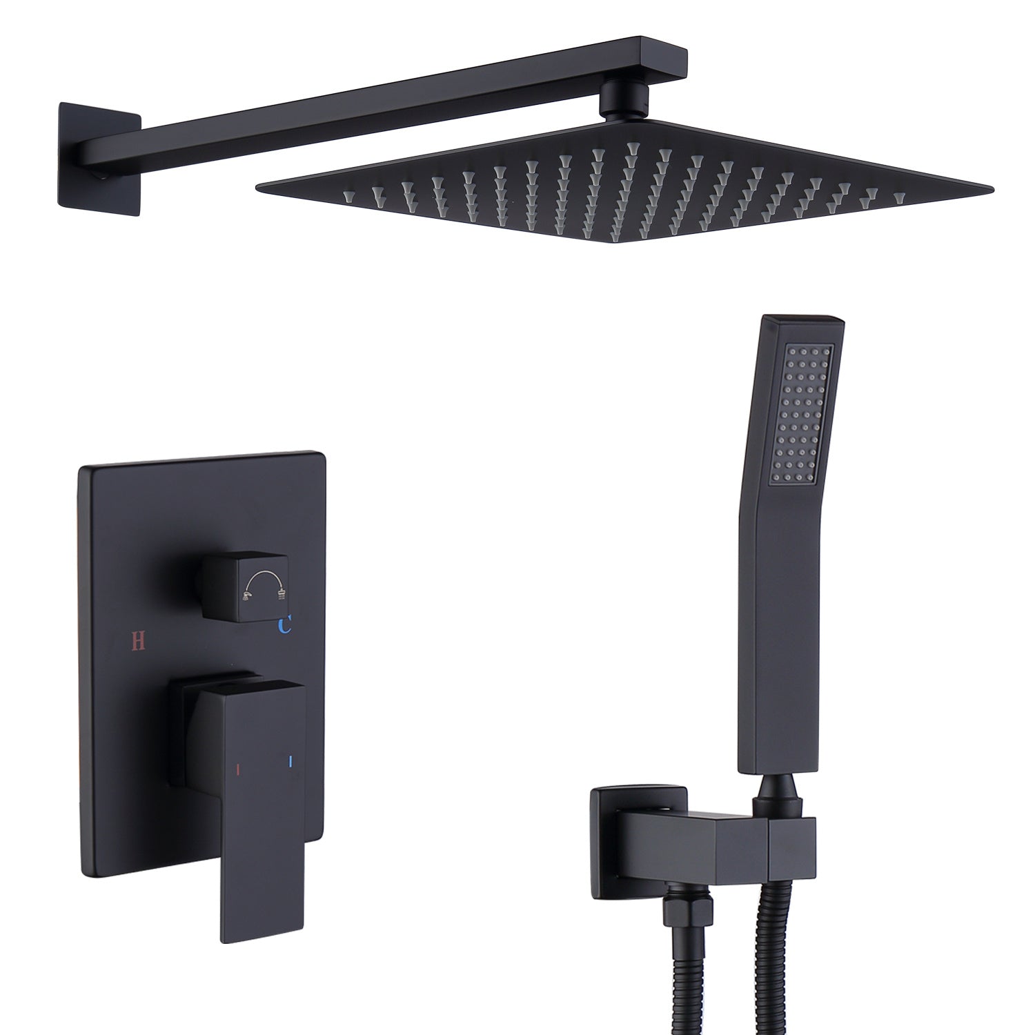 Shower System Shower Faucet Combo Set Wall Mounted With 10  Rainfall Shower Head And Handheld Shower Faucet  Matte Black Finish With Brass Valve Rough In